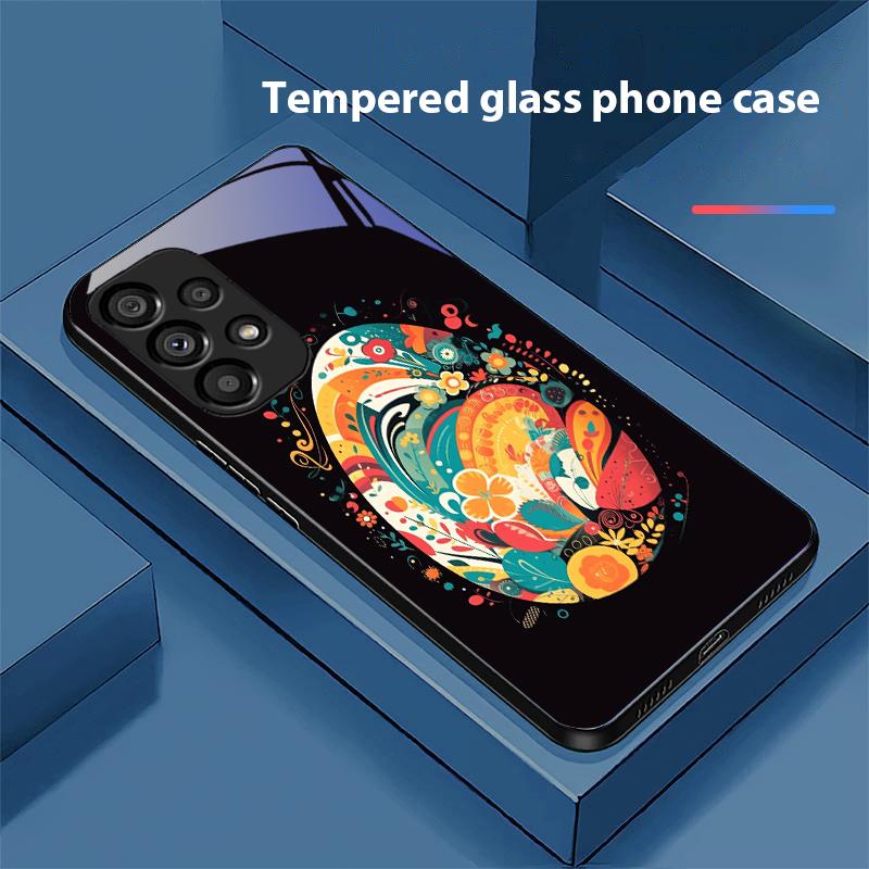 

Colorful Flower Egg For Samsung Galaxy S10 S20 Plus S21 FE S22 S23 S24 FE S25 Ultra Black Tempered Glass Phone Case Hard Shell For Samsung S22 Pro