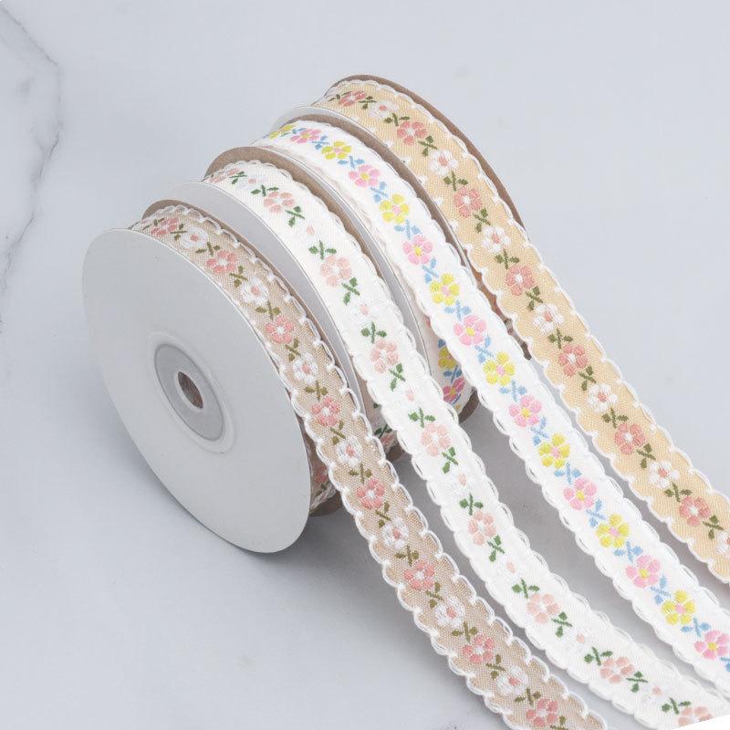 Beautiful Colorful Flower Ribbons 9m*1cm Embroidery Flower Polyester Ribbon DIY Hairpin Bowknot Accessories