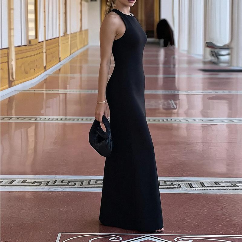 Spring New, Fashionable and Elegant Banquet Solid Color Lace-up Dress