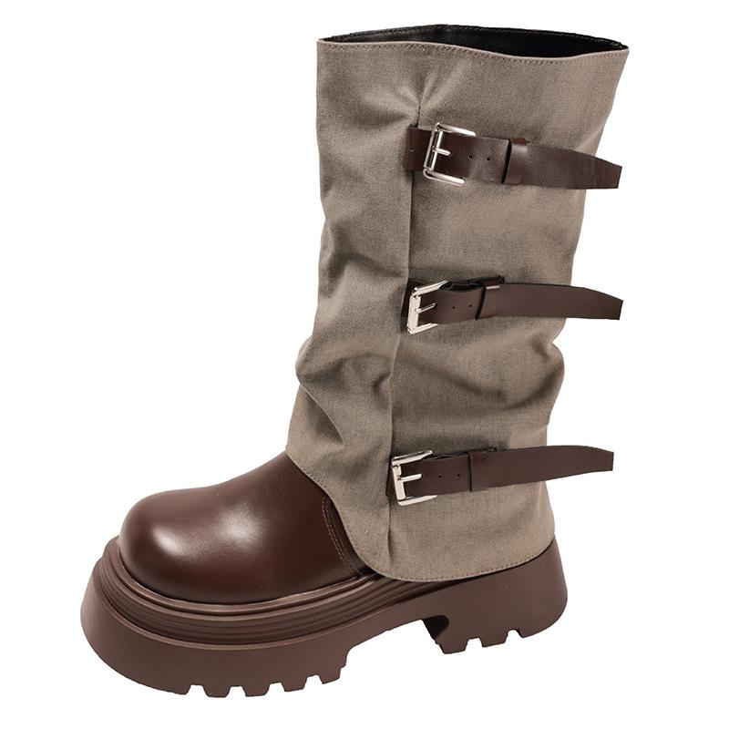 Retro High-end British Style Thick-soled Martin Boots for Women's 2025 New Autumn Skirt To Increase Height and Thin Medium Boots