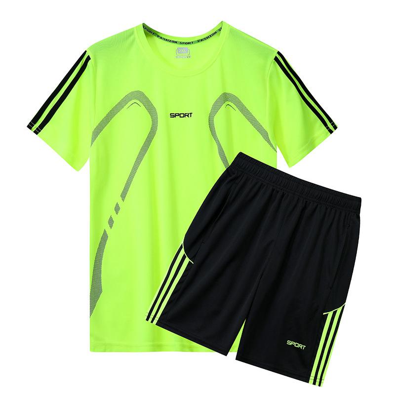 Sports Set Men's Running and Fitness Clothing Equipment Short Sleeved Summer Round Neck Quick Drying Clothes Basketball Training Set Two-piece Set