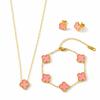 18K Gold-plated 13mm Four Leaf Clover Stainless Steel Jewelry Set Necklace Bracelet Earrings 3-Piece Set for Women Party Trendy