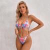 Ženy Triangle Oversize Split Bikiny Set Zavazování Stran G-String Tanga Plavky Šněrování Pásek Suity Květinový potisk