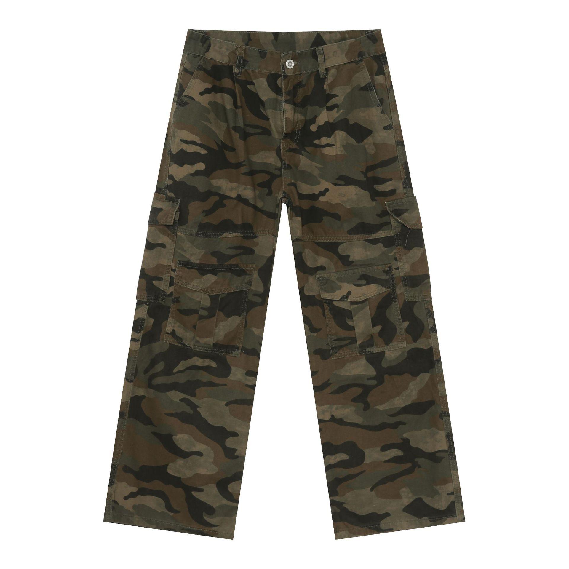 

Ретро-камуфляжні робочі джинси з кількома кишенями Чоловічі прямі вільні повсякденні широкі штани Прямі вільні чоловічі джинси Модні та зручні штани M камуфляжний