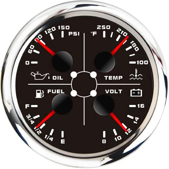85mm Oil Pressure/water Temperature/fuel/voltmeter 4 In 1 Multifunction Gauge 0-10bar Oil Pressure or Water Temperature Sensor