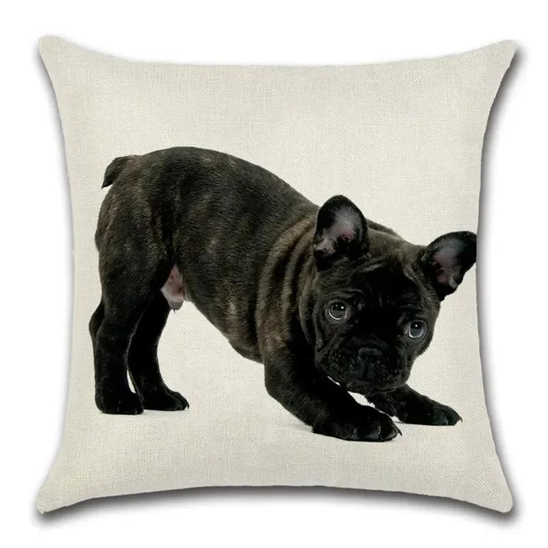 French Bulldog Cushion Cover Cotton Linen Cute Dog Decorative Cushions for Sofa Home Decoration Pillow Case 45*45