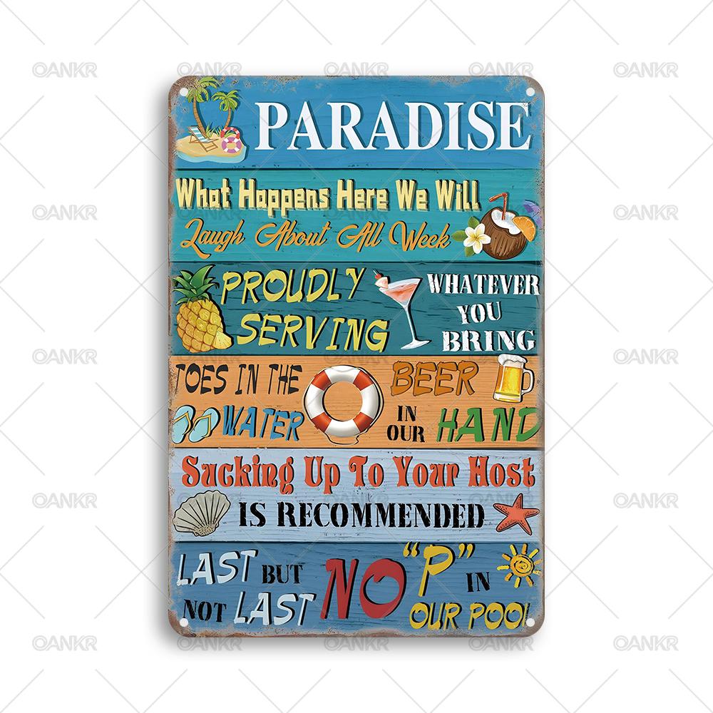 

Vintage Pub Bar Club Decor Poster Metal Tin Sign Paradise Beach Humor Decoration Metal Signs for Backyard Home Art Wall Decor 20x30cm（7.8x11.8inch）