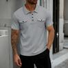 Mens Short Sleeve Waffle Knit Polo Shirt With Double Pockets