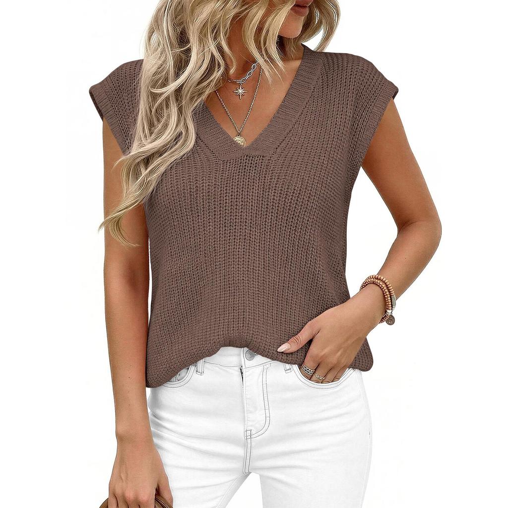 Women's Summer Fashionable Color V Neck Sleeveless Casual Thick Needle Sweater Vest Top