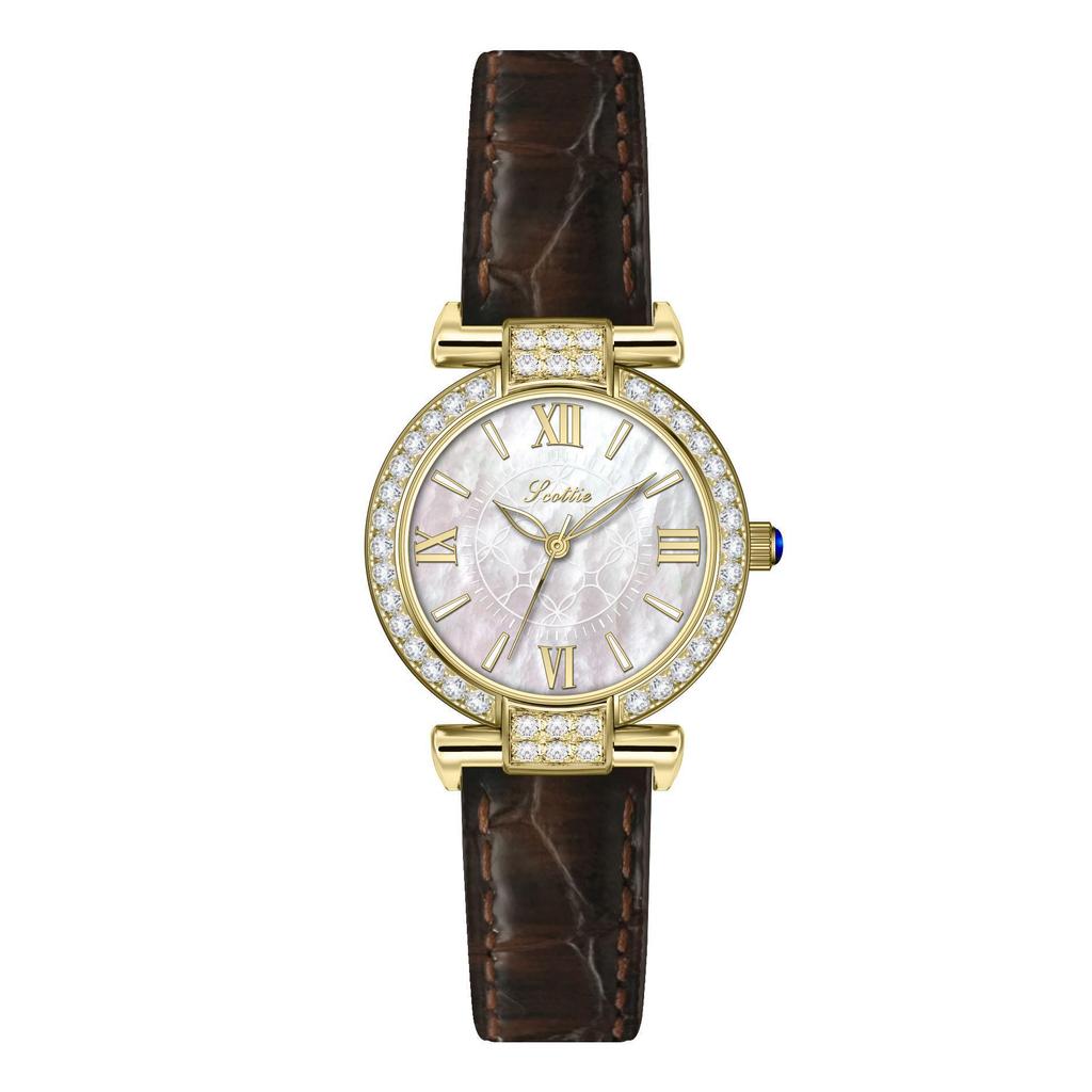Scottie Women's 9611C Versatile Leather Strap Watch, Mother-of-Pearl Dial, Diamond-Set, TikTok Style