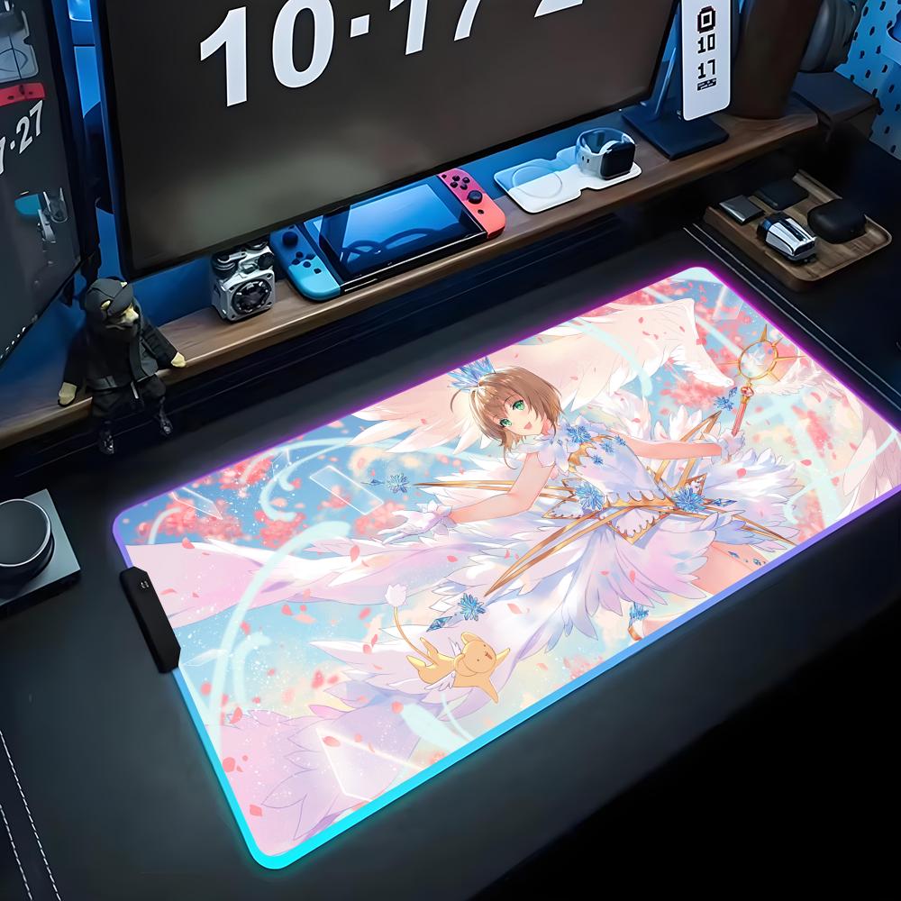 sakura card Mouse Pad RGB Gaming Mousepad Big LED Pad PC Desk Mat Luminous Mouse Pad Large Keyboard Mats Table Rug With Backlit