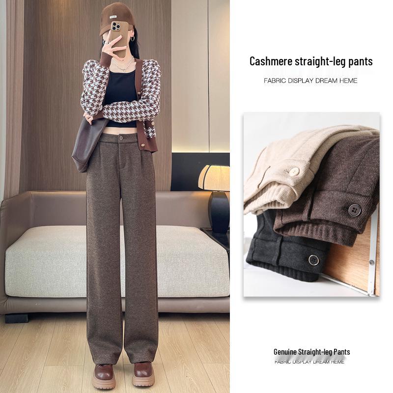 

2026 Women s Slim-Fit High-Waisted Cashmere Wide-Leg Trousers for Petite Individuals Extra Large кофейный