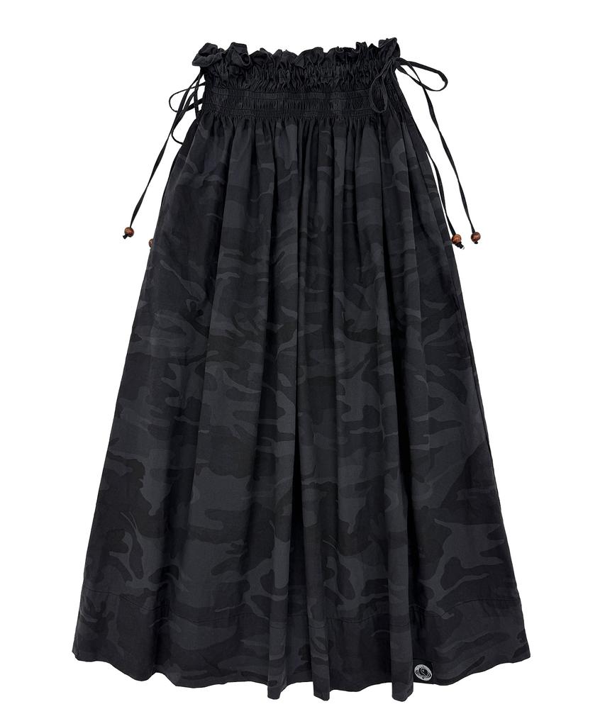 Plasma Sphere Tunnel Camo Smoke Shirred Low-Rise Maxi Skirt_Dark Gray