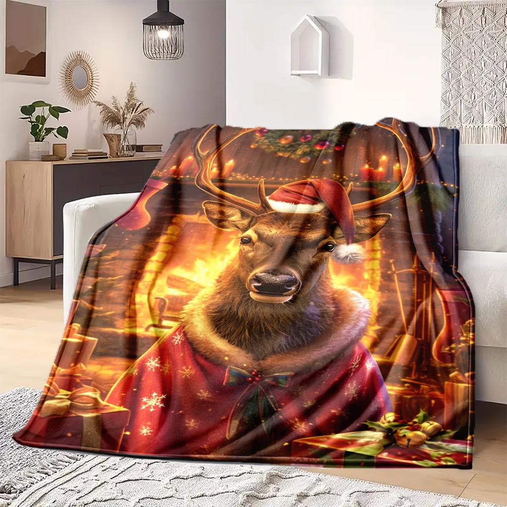 1Pc Cartoon Print Flannel Blanket, High Quality Comfortable for All Seasons, Home Decor, Warmth and Comfort, Perfect for Christmas Birthday Gift