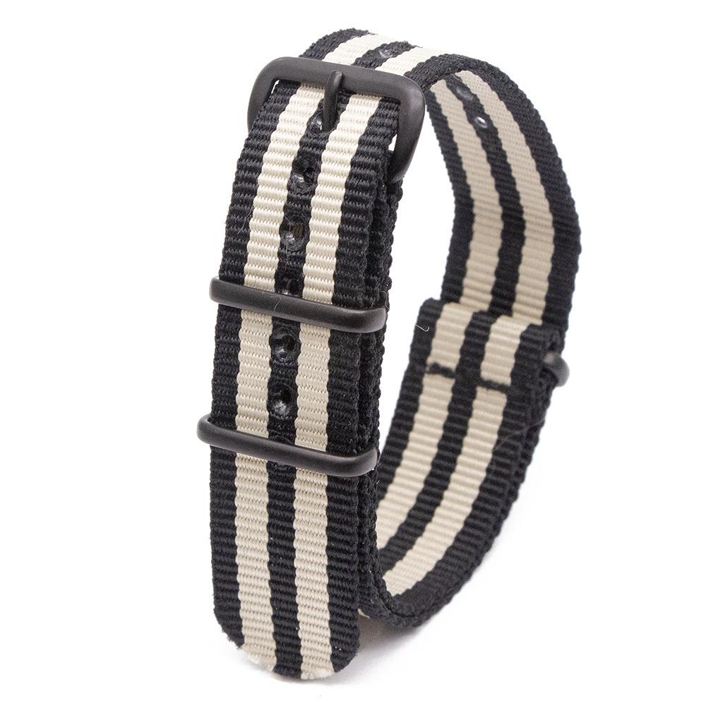 Black Nylon & Canvas Watch Strap with Vacuum-Plated Buckle