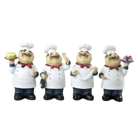 Yousheng Cartoon Chef Figurine Hand-Painted Holding Fruit Plate Cake Noodles Spoon Chef Statue Sculpture Home Kitchen Dining Room Decoration Ornament