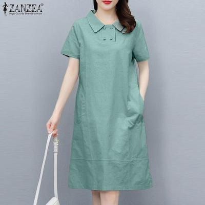 Lässiges, kurzärmliges, lockeres Hemdkleid für Damen mit Umlegekragen