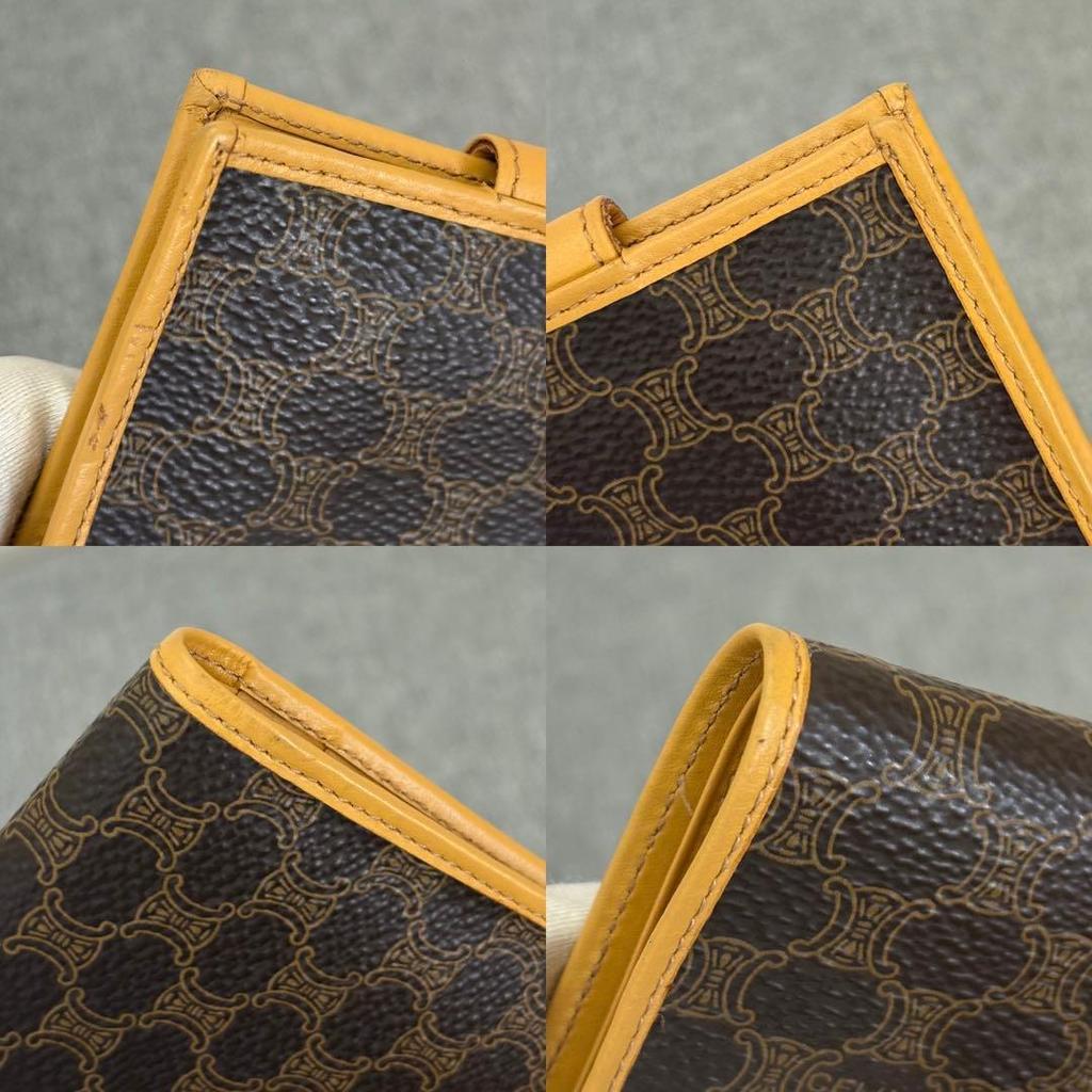 Used Celine Macadam Pattern PVC x Leather Folding Wallet Brown Tones Cw499