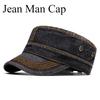Spring Summer Denim Army Cap Men Washed Cotton Military Hats Fall Headpiece Flat Top Adjustable Peaked Visor Hats