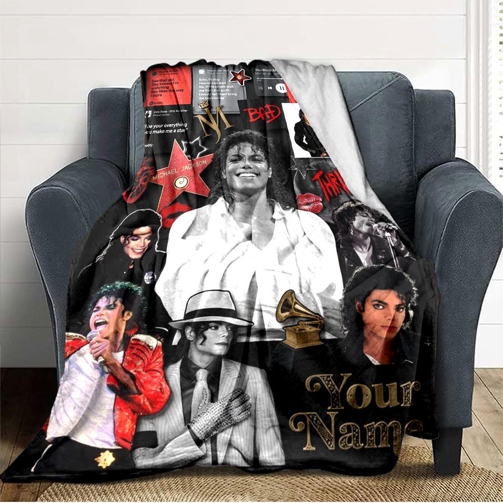 Name Custom King of Pop Print Flannel Blanket High Quality Warm Comfortable Cover for All Seasons Perfect for Gifts Home Decor