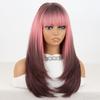 MISS WIG Parrucche Lunghe Ombre Marrone Rosa Lisce Stratificate in Fibra Sintetica da Donna con Frangia Parrucca Bob per Donna Uso Quotidiano Cosplay Festa