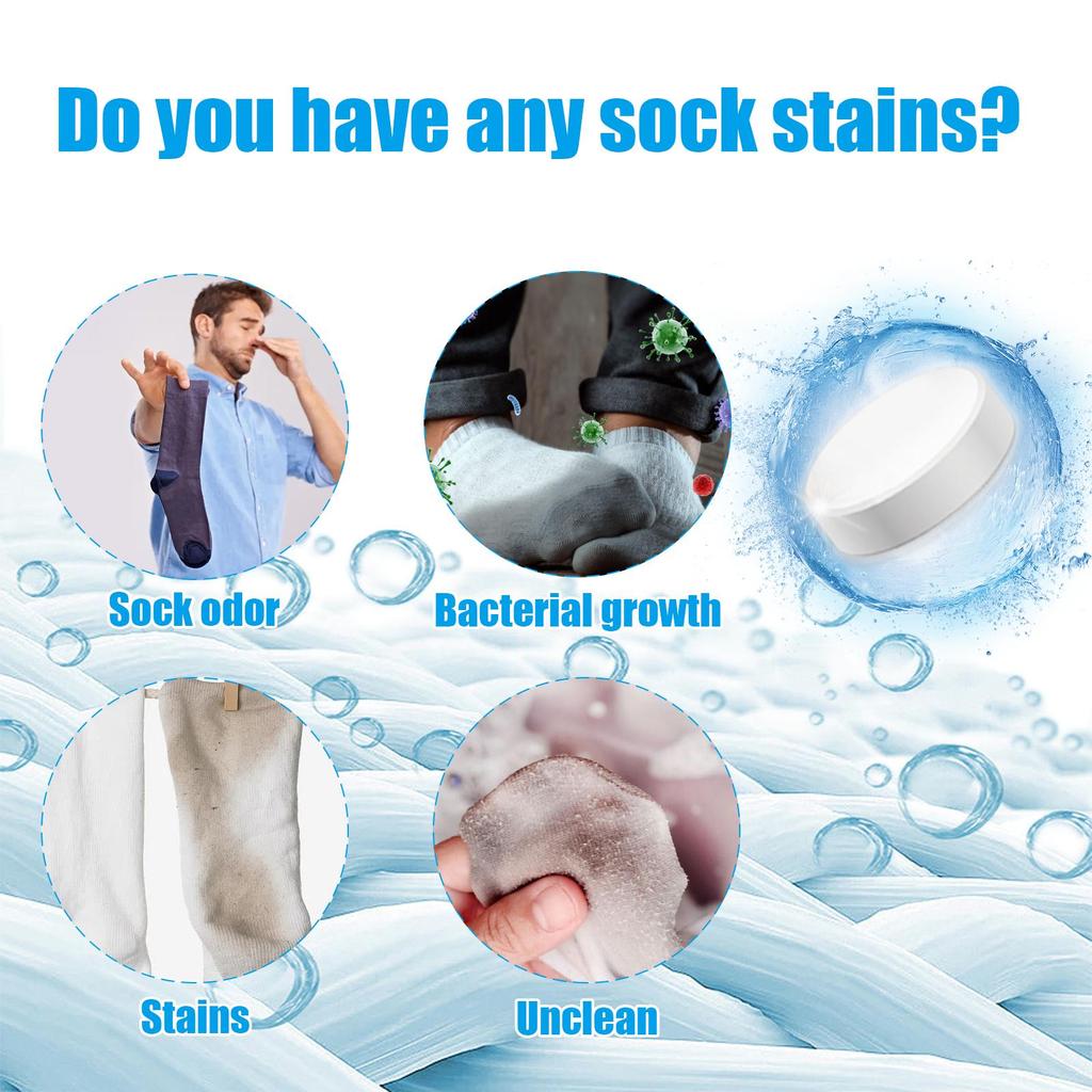 Jakehoe Sock Cleaning Tablets Gently Clean Socks of Stubborn Dirt, Stains and Odors with Multi-purpose Cleaning Tablets.