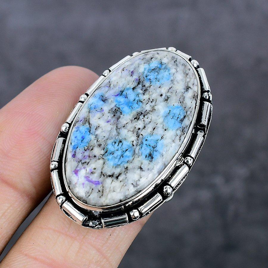 K2 Blue Azurite Handmade 925 Sterling Silver Jewelry Ring Size 8 D4E23