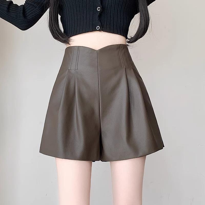 

Women s High-Waist Black PU Leather Pants - Autumn/Winter 2024 Slimming Wide-Leg Trousers & Shorts L чорний