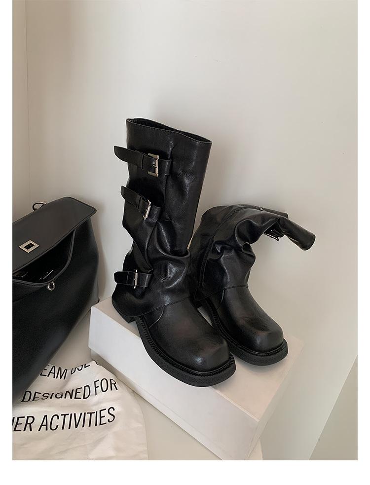 Grape mother studiolee boots long boots for women 2025 autumn and winter new square head fashionable belt buckle boots for women