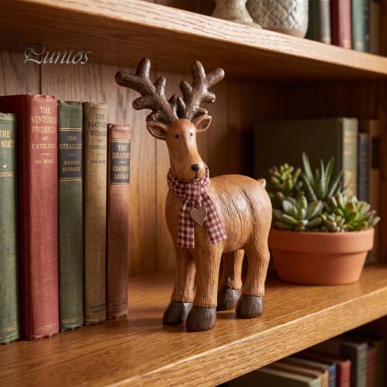 Retro Style Desktop Decorations Rustic Elk Ornament, Handcrafted Resin Deer Figurine, Decorative Vintage Farmhouse Table Ornaments Wildlife Sculpture