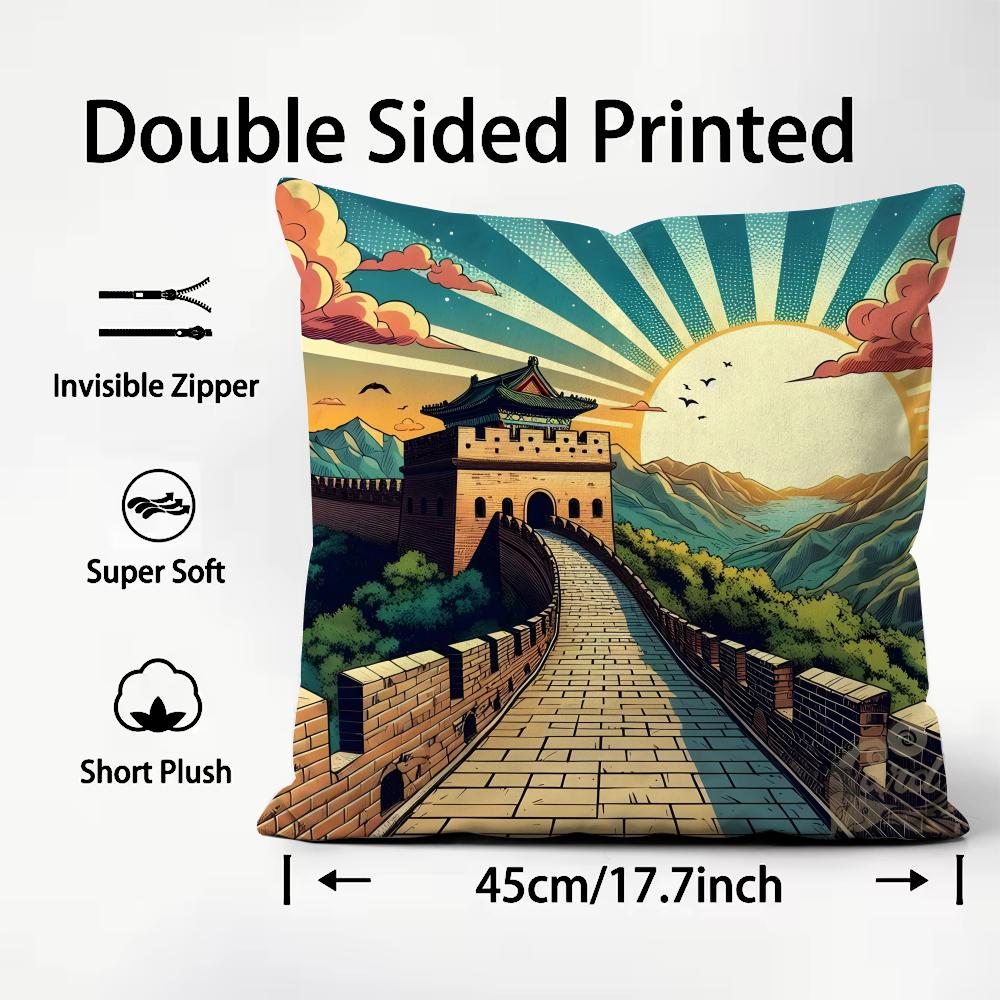 

The Great Wall Fashion Cushion Cover Plush Fabric Soft DoubleSided Printed Sofa Warm Winter Home Child Gift Pillow Case 30x30cm