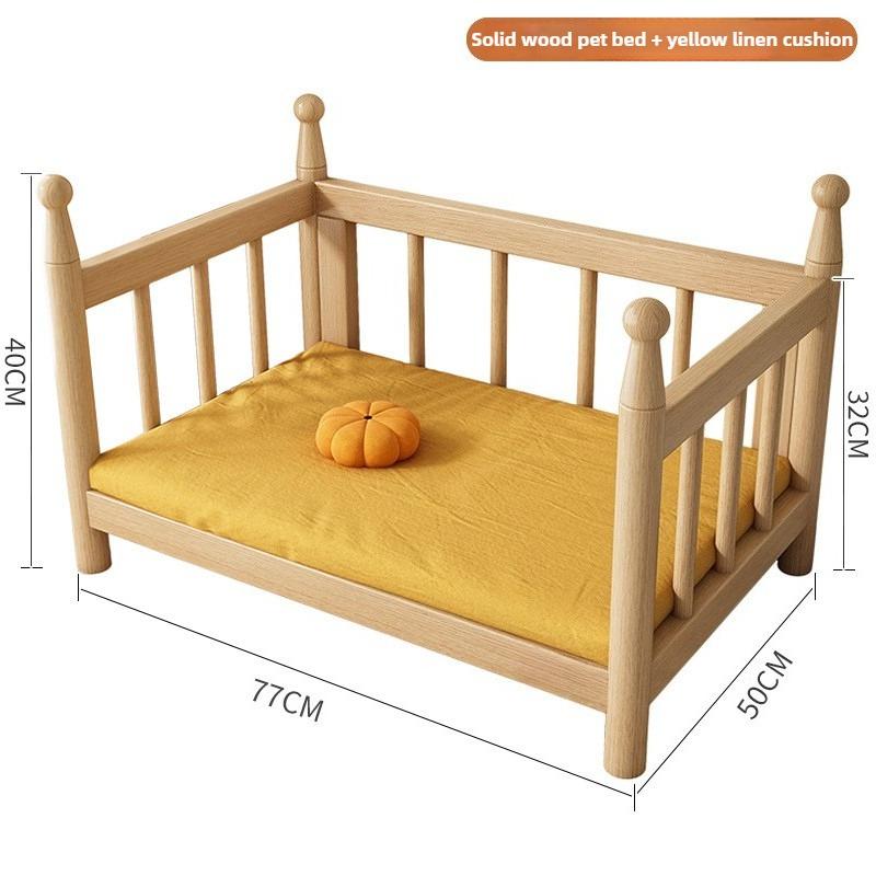 Wooden Dog Bed Modern Durable Dog Bed Headboard All Season Safety Dogs Beds Removable Mattress Dampproof Teddy Stylish Cat Nest