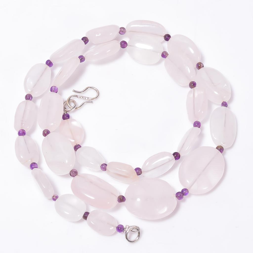 Rose Quartz Amethyst Mix Shape Gemstone Smooth Beads Necklace 4- 19 Mm 18" UB-8671