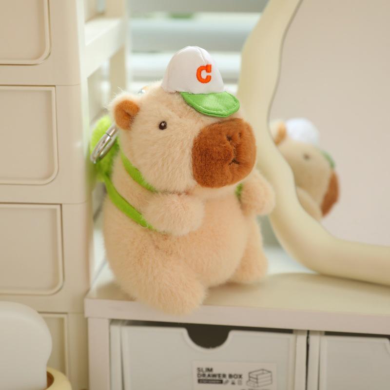 Snotty Bear Capybara Plush Toy: Cute Baseball Cap Keychain with Snap Bracelet
