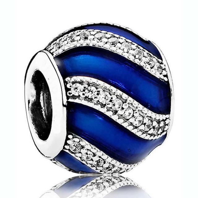 Wintry Delight Snowflake Ball Blue Swirls Pearlescent Dreams Charm S925 Sterling Silver Beads Fit Bracelet DIY Jewelry