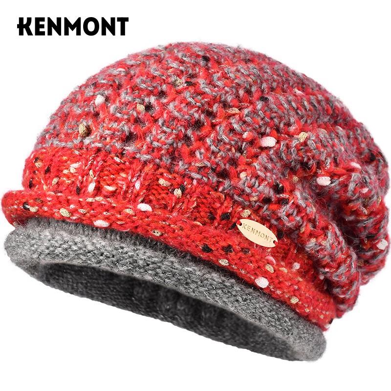 Женская вязаная шапка Kenmont с двойным слоем 58cm