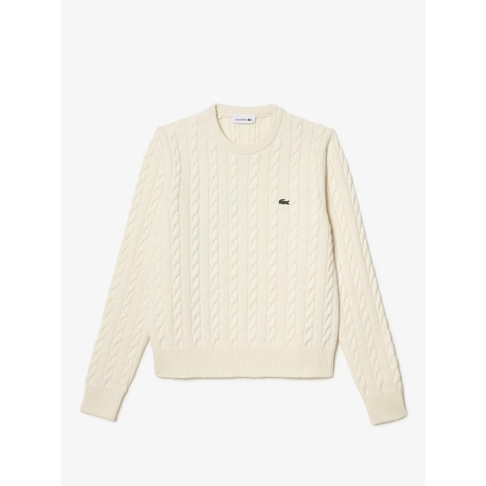 Lacoste Womens Wool Blend Cable Crewneck Sweater Af0633 54n Nyv q2nAf0633 54nNyv
