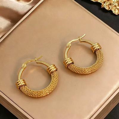 Hot Sale Reticulated Half Mesh Winding Ear Buckle Accessories New Chinese Stainless Steel Circle Braided Earrings Premium Sense