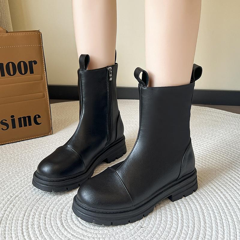 Fashion 2024 New Fashion Shoes for Women Zipper Women's Boots Autumn Round Toe Solid Mid-Calf Platform Water Proof Concise Short Boots