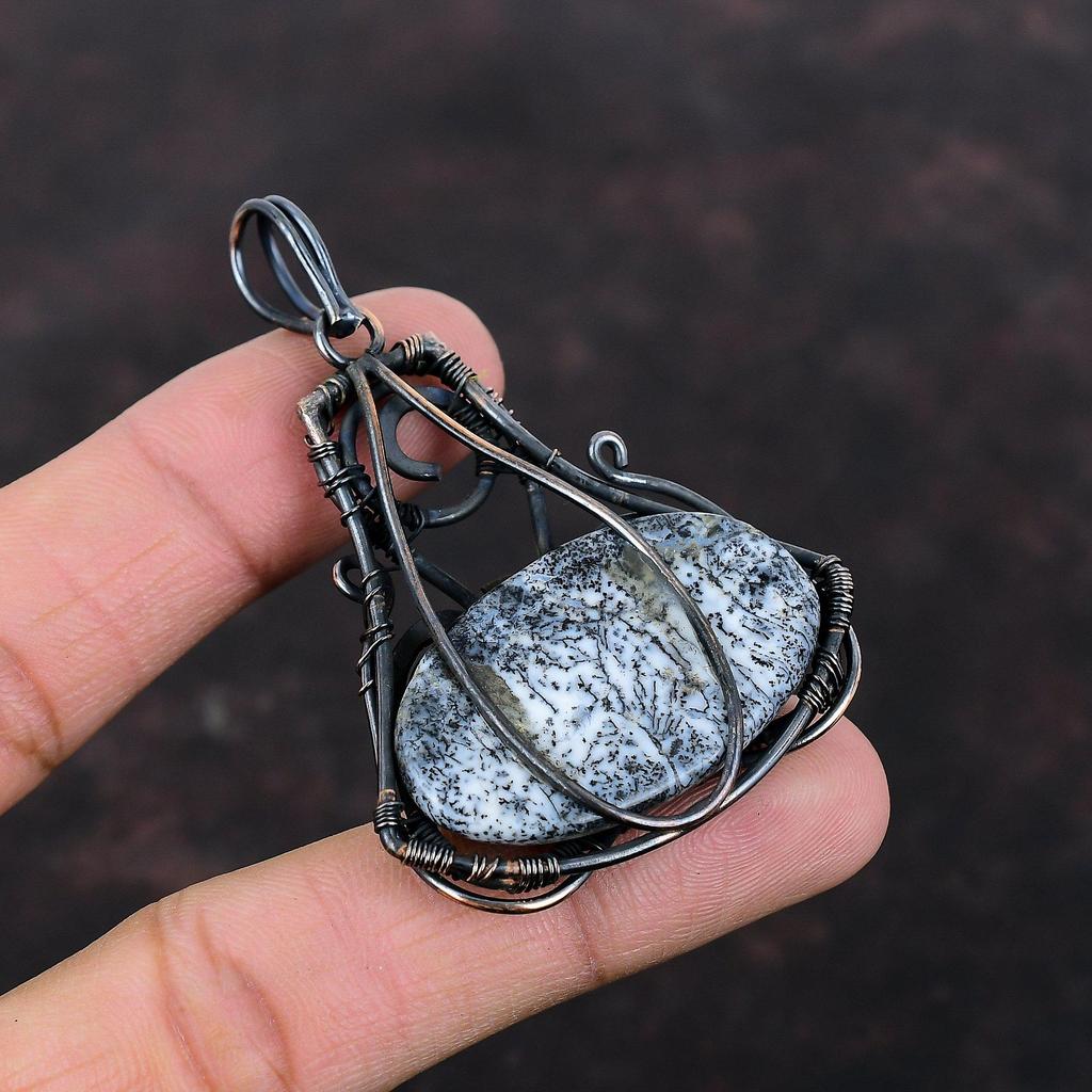 Dendrite Opal Pendant Copper Wire Wrapped Pendant Ethnic Pendant Dendrite Opal Jewelry Gift For Mom Handmade Pendant Gemstone Copper Jewelry