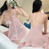 Sexy Women's Home Sleepwear Strap Nightgown Cherry Blossom Pink Pure Lace Trim Nightdress Home Comfortable Night Dress