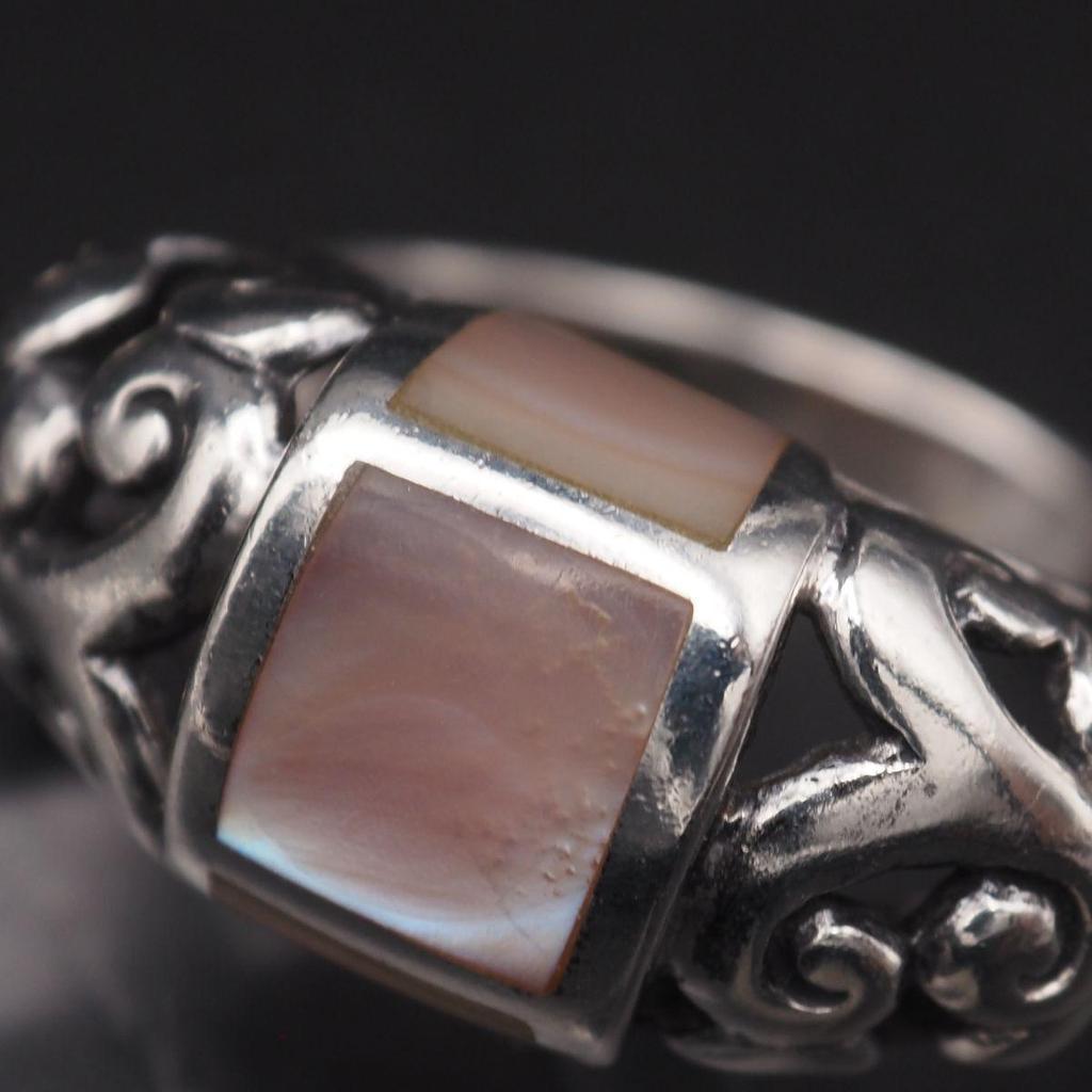 Used X983 Shell THAILAND 925 Engraved Ring Openwork Arabesque Design Silver Ring Vintage No. 11