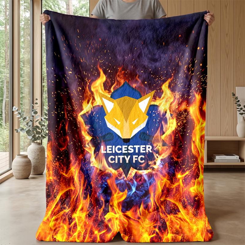Leicester City Football Print Flannel Blanket, Soft Warm Lightweight Throw Blanket for Sofa Bed Camping