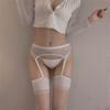 Internet Celebrity Sexy Nightclub Lace Suspenders Stockings Pure Black Silk Suspenders, Four-sided Open Crotch One-piece Stockings