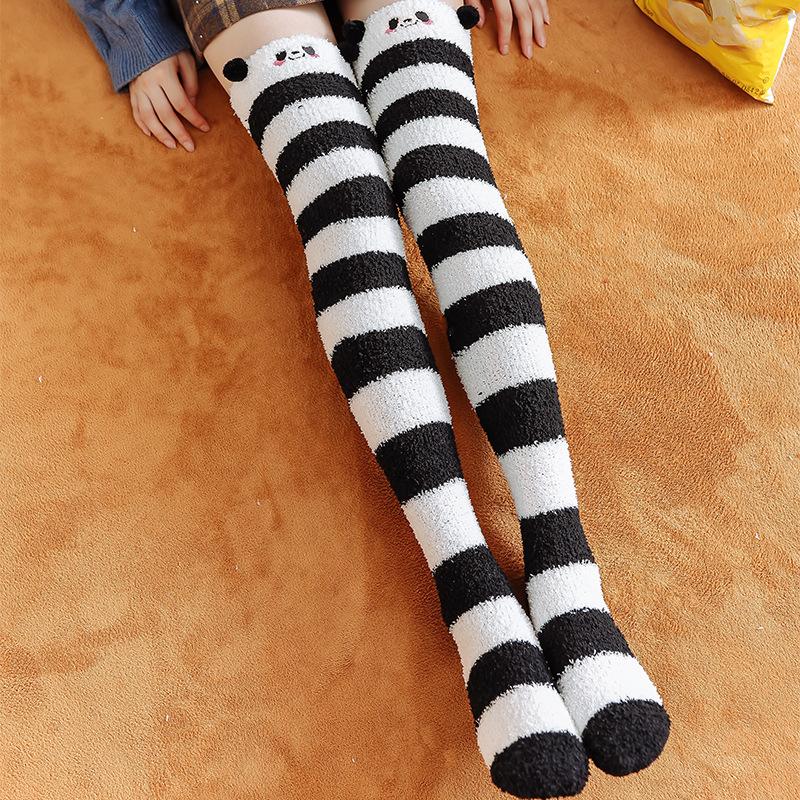 Autumn and Winter Coral Fleece Sleep Socks Thickened and Warm Christmas Gift Cartoon Calf Socks Half-fleece Women's Over-the-knee Socks