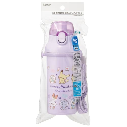 Skater Children's Plastic Water Bottle 480ml One Push Open/Close Antibacterial Child Friendly Lightweight Antibacterial Treatment Made In Japan Pokemo