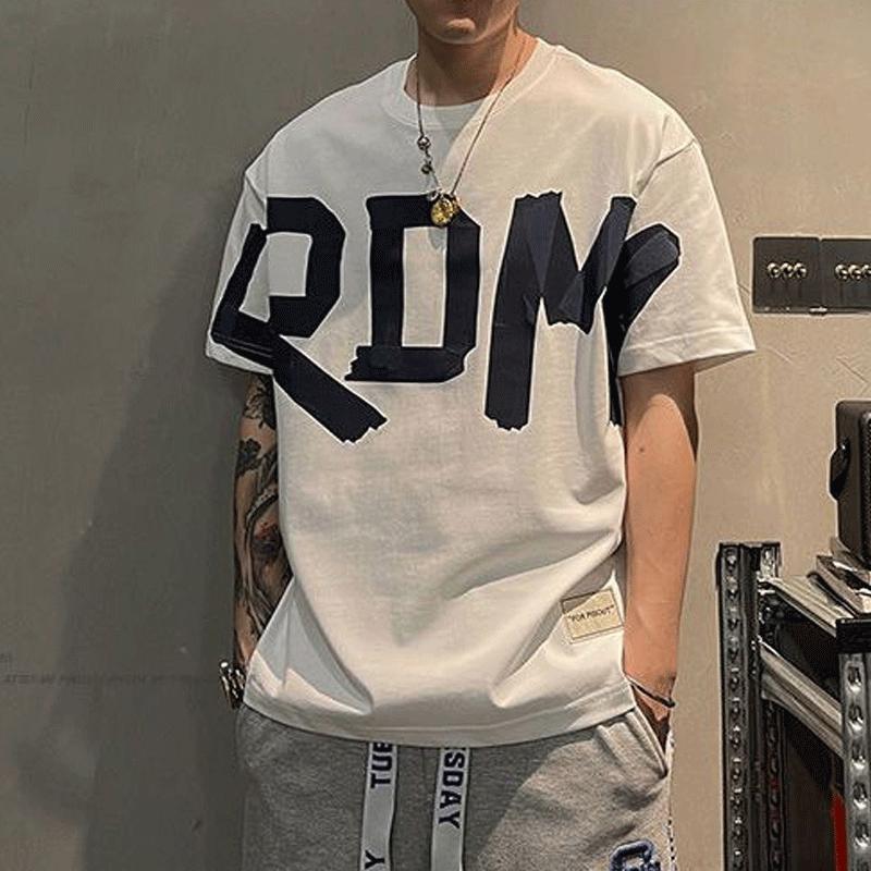 2023 Summer Casual All-match Trend Korean Fashion Short Sleeve Round Neck Solid Color Letter Printed Loose Fashion Youth T-shirt