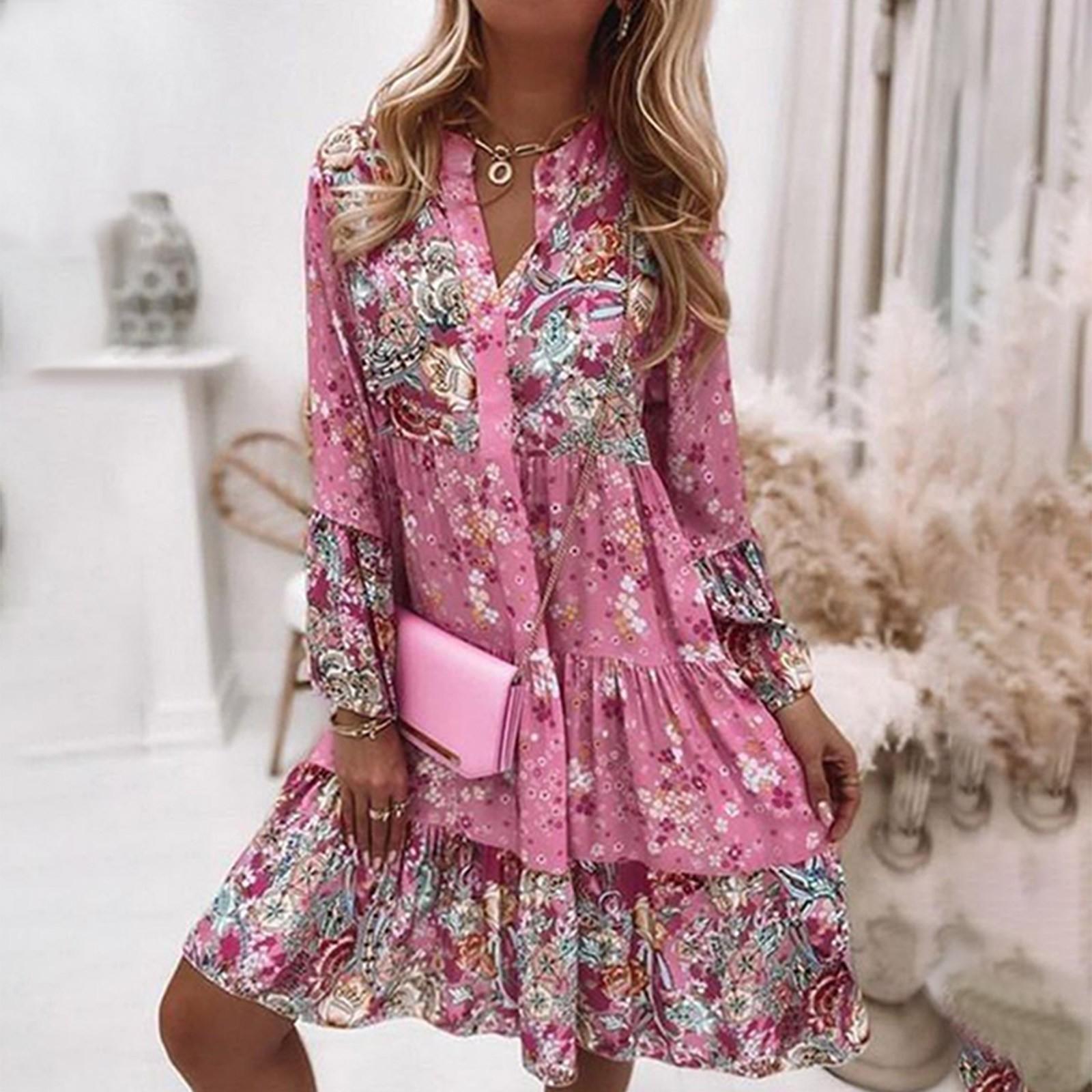 

Женское шифоновое повседневное платье с v-образным вырезом и оборками XXXXL розовый