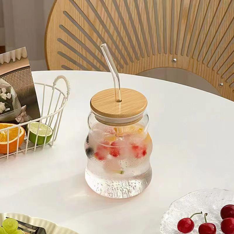 Cloud Cup Wind High Value Coffee Glass Cup Household Threaded Straw Cup High Borosilicate Glass Milk Tea Cup