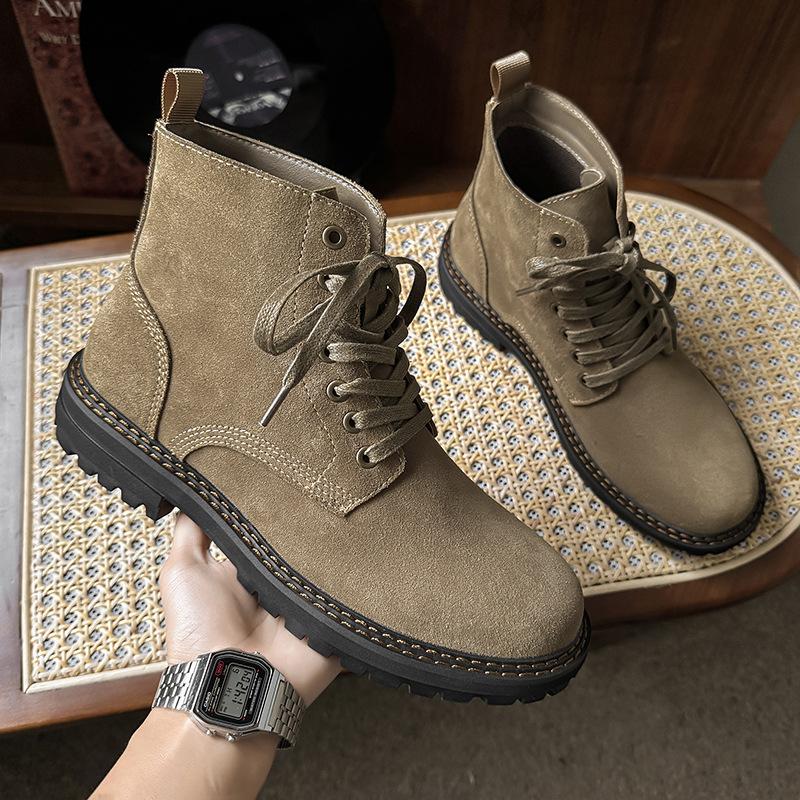Fashion 2025 New Designer Cow Suede Work Boots for Men Autumn Fashion Casual British Style Retro Leather Shoes Male Lace Ankle Boots Man